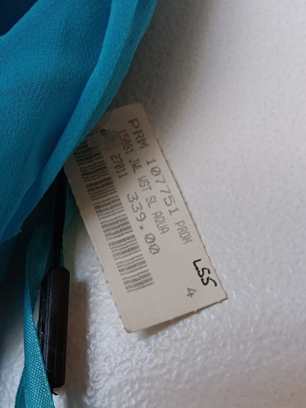 Strapless Aqua Evening Gown with Beaded Detail - Picture 10 of 13